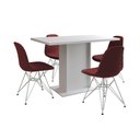 Ver imagem 6 de Mesa Jantar Londres Tampo Branco 120cm 4 Cadeiras Ferro Branco Estofado Vermelho