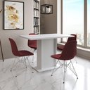 Ver imagem 1 de Mesa Jantar Londres Tampo Branco 120cm 4 Cadeiras Ferro Branco Estofado Vermelho