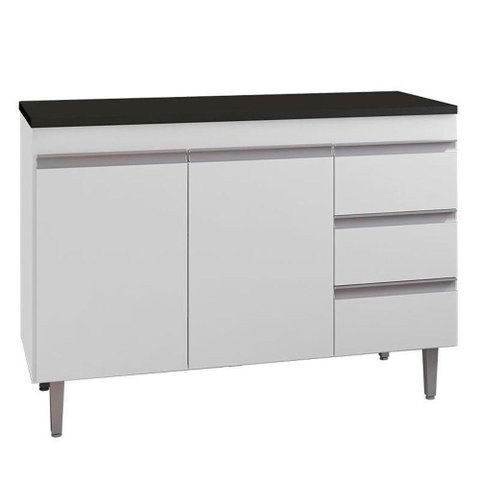 Balcão de Cozinha Andréia Branco com Tampo 100 Cm Preto Fosco - Ajl