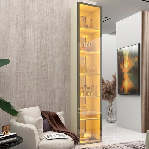 Cristaleira 1 Porta Reflecta com Fita LED e Espelho 100% MDF Luminare Bege/Off White