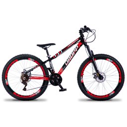 Bicicleta Aro 26 Quadro 13 Alumínio 21v Freio a Disco Mecânico Freeride Preto/Vermelho - Dropp - 1