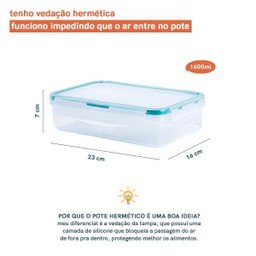 POTE 1600 ML HERMÉTICO DE PLÁSTICO TRANSPARENTE RETANGULAR - OIKOS - 2