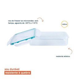 POTE 1600 ML HERMÉTICO DE PLÁSTICO TRANSPARENTE RETANGULAR - OIKOS - 3