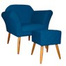Kit Poltrona Decorativa Marcela Mais Puff Isabela Pés Palito Suede Azul Royal - DS Estofados - 1