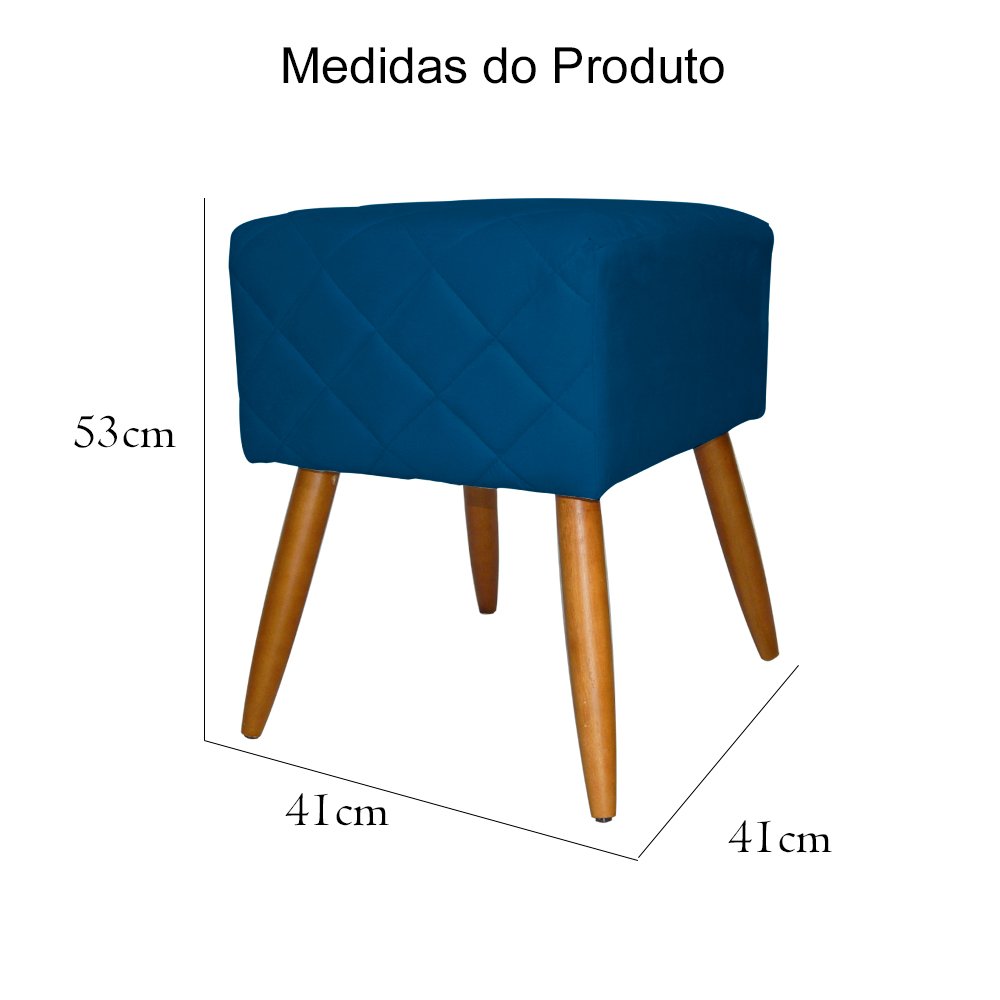 Kit Poltrona Decorativa Marcela Mais Puff Isabela Pés Palito Suede Azul Royal - DS Estofados - 6
