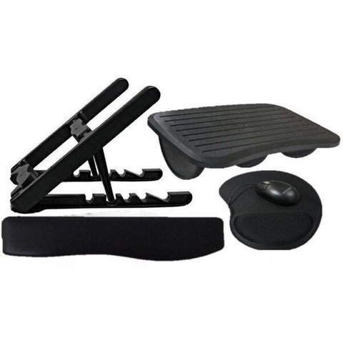 Kit Ergonômico 2 - Suporte P/Notebook, Apoio de Teclado, Mousepad Preto(Sem Mouse) e Apoio P/Pés