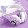 Fone de Ouvido Gata sem Fio Bluetooh Led Colorido Roxo - 4