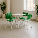 Ver imagem 1 de Jogo Mesa Quadrada 70x70 para Restaurante Comércio com 4 Cadeiras Iso Verde Base Branca Ecomhome
