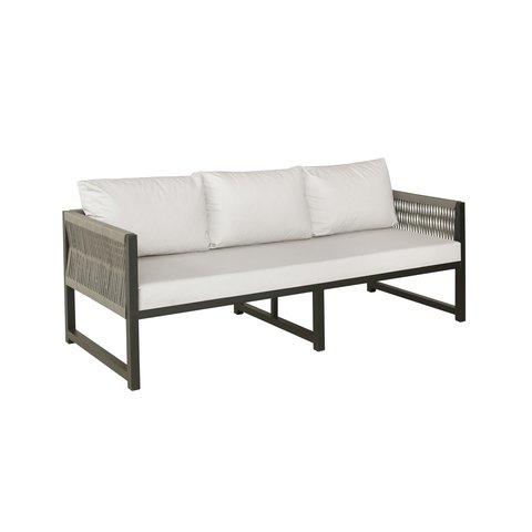 Sofá de 3 Lugares de Corda Náutica Alumínio Pintado Tecido Impermeável Área Externa