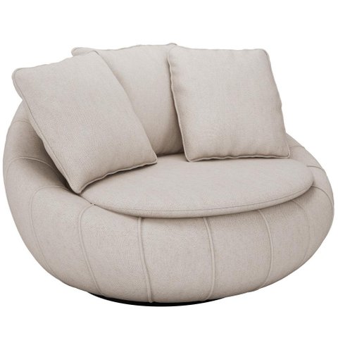 Poltrona Para Sala De Estar Decorativa Giratória Kira M03 Linho Cru - Lyam Decor