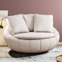 Ver imagem 2 de Poltrona Para Sala De Estar Decorativa Giratória Kira M03 Linho Cru - Lyam Decor