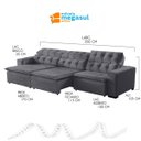 Ver imagem 3 de Sofá Retrátil Reclinável 7 Lugares 350cm com Pillow Veludo Cinza Alasca Megasul