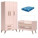 Ver imagem 1 de Berço Americano 3820 e Guarda Roupa Roupa 3830 Q Encanto Retrô Rosa com Colchão Tend Tudo - Qmovi