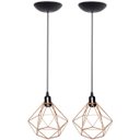 Ver imagem 1 de 2 Pendentes Aramado Diamante Luminária Lustre Teto Retrô Vintage Industrial Balcão Cobre Rose