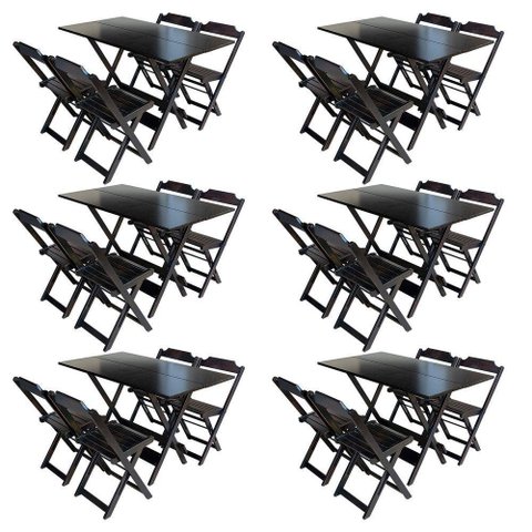 Kit 6 Conjuntos De Mesa Com 4 Cadeiras De Madeira Dobravel 120X70 Tabaco - Marrom