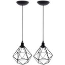 Ver imagem 1 de 2 Pendentes Aramado Diamante Luminária Lustre P Teto Retrô Vintage Industrial Balcão Preto