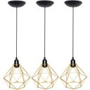 Ver imagem 1 de 3 Pendentes Aramado Diamante Luminária Lustre P Teto Retrô Vintage Industrial Balcão Dourado