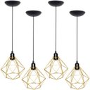 Ver imagem 1 de 4 Pendentes Aramado Diamante Luminária Lustre P Teto Retrô Vintage Industrial Balcão Dourado