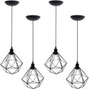 Ver imagem 1 de 4 Pendentes Aramado Diamante Luminária Lustre P Teto Retrô Vintage Industrial Balcão Preto