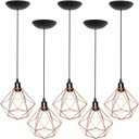 Ver imagem 1 de 5 Pendentes Aramado Diamante Luminária Lustre Teto Retrô Vintage Industrial Balcão Cobre Rose