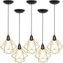 Ver imagem 1 de 5 Pendentes Aramado Diamante Luminária Lustre P Teto Retrô Vintage Industrial Balcão Dourado