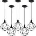 Ver imagem 1 de 5 Pendentes Aramado Diamante Luminária Lustre P Teto Retrô Vintage Industrial Balcão Preto