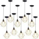 Ver imagem 1 de 10 Pendentes Aramado Diamante Luminária Lustre P Teto Retrô Vintage Industrial Balcão Dourado