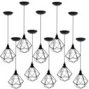 Ver imagem 1 de 10 Pendentes Aramado Diamante Luminária Lustre P Teto Retrô Vintage Industrial Balcão Preto