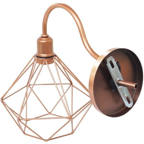 Luminária Arandela de Parede Aramada Diamante P Industrial Retro Cobre Rose Gold Agp Ilumini - 5