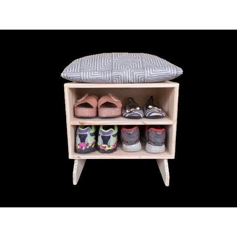 Sapateira madeira Puff branco cinza