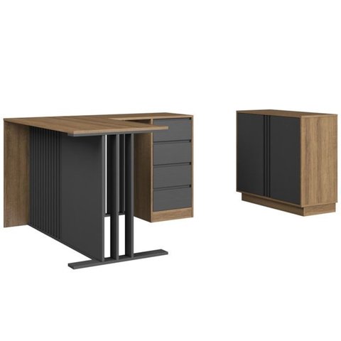 Mesa e Balcao para Escritorio Office Cm8000 Mel Grafite Faem