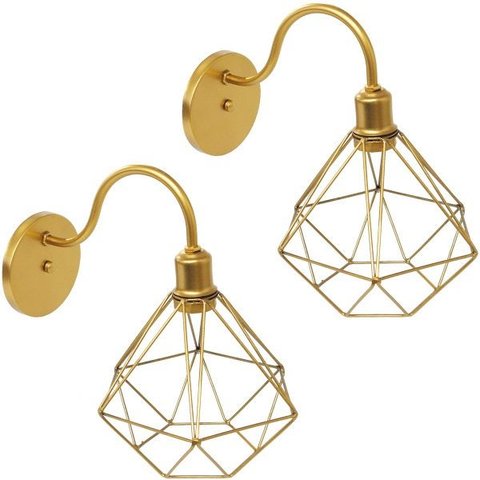 2 Luminárias Arandela de Parede Aramada Diamante P Industrial Retro Dourada Agp Ilumini Vintage