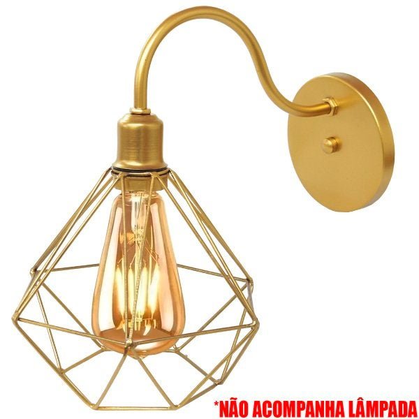 2 Luminárias Arandela de Parede Aramada Diamante P Industrial Retro Dourada Agp Ilumini Vintage - 3