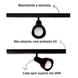 Kit 2 Trilho Eletrificado 1 Spot Lâmpada E27 Direcionável Cor:preto - 5