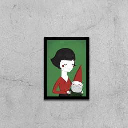 Quadro Ilustração Amelie Poulain 24x18cm - com vidro:Madeira preta - 1
