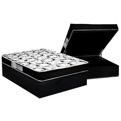 Cama Box Baú Casal: Colchão Espuma D45 Luckspuma Gran Luck + Base CRC Suede Black(138x188)