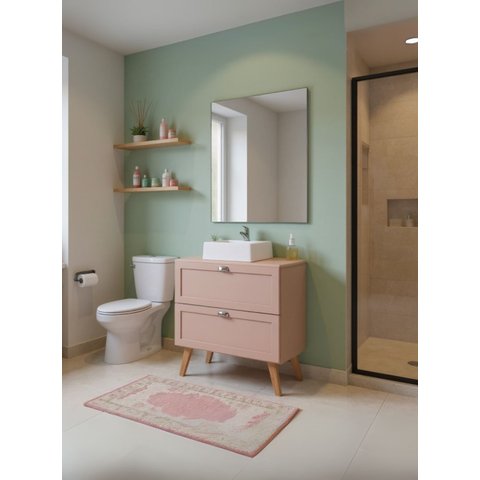 Gabinete para Banheiro com Tampo Cuba e Espelho 80cm Retro Mdf Rosa Milano - On Móveis