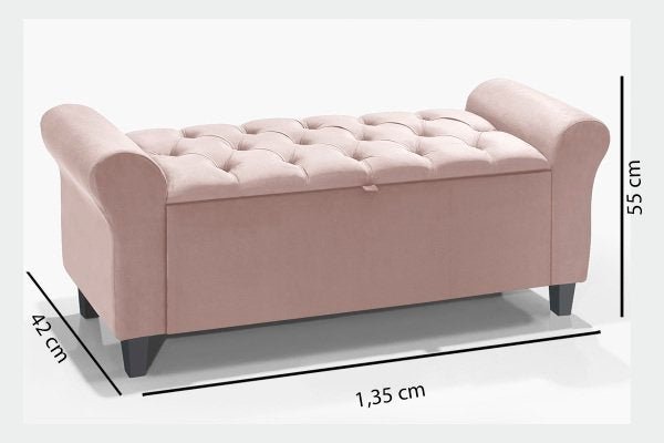 Recamier Baú Divã Paris 1,35M para Cama Casal Rose - Lv Móveis - 3