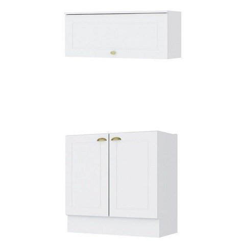 Balcão 2 Portas 80cm e Aéreo Basculante Americana Branco Hp - Móveis Henn