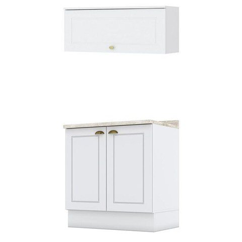 Balcão 2 Portas 80cm com Tampo Cooktop e Aéreo Basculante Americana Branco Hp - Móveis Henn
