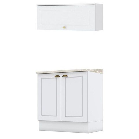 Balcão 2 Portas 80cm com Tampo e Aéreo Basculante Americana Branco Hp - Móveis Henn