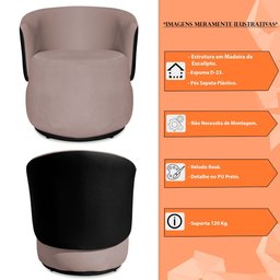 Poltrona Orgânica Decorativa Lara Veludo Rosê/PU Preto - Montanaris Decor MD MONTANARIS DECOR - 6