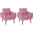 Ver imagem 2 de Kit 02 Poltrona/cadeira Decorativa e Puff Glamour com Pés Quadrado Rosê