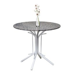 Mesa Redonda De Jantar Tampo Granito + Base Em Aço Branca Quality - 1