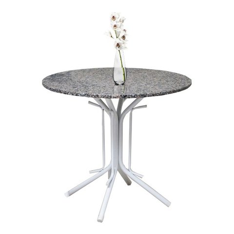 Mesa Redonda De Jantar Tampo Granito + Base Em Aço Branca Quality