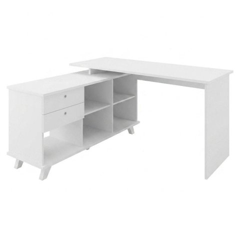 Mesa Escrivaninha Escritorio em L 2 Gavetas 5 Nichos 145x128 cm Branco Artany