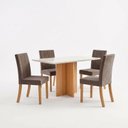 Ver imagem 2 de Conjunto Sala de Jantar Mesa Lana 120cm Tampo MDF Vidro Canto Reto 4 Cadeiras Lily