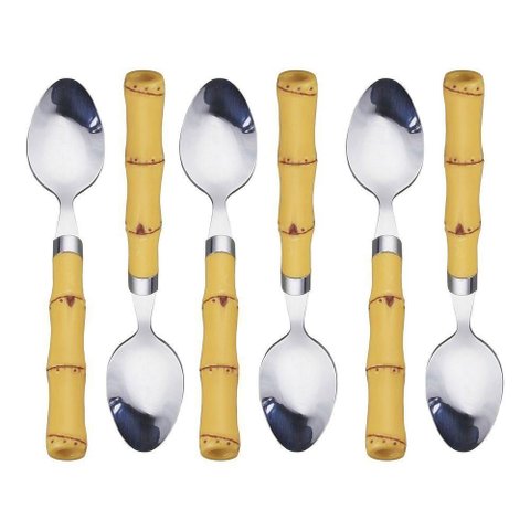 Conjunto 6 Colheres para Chá de Aço Inox com Cabo de Plástico Bambu 17cm 7388 - Lyor