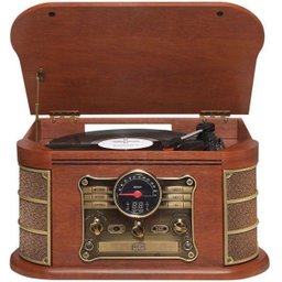 Vitrola Toca Discos Vinil Retro Bluetooth Cassete USB Cd Player Rádio Fm Entrada Auxiliar Reproduz - 1