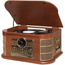 Vitrola Toca Discos Vinil Retro Bluetooth Cassete USB Cd Player Rádio Fm Entrada Auxiliar Reproduz - 6